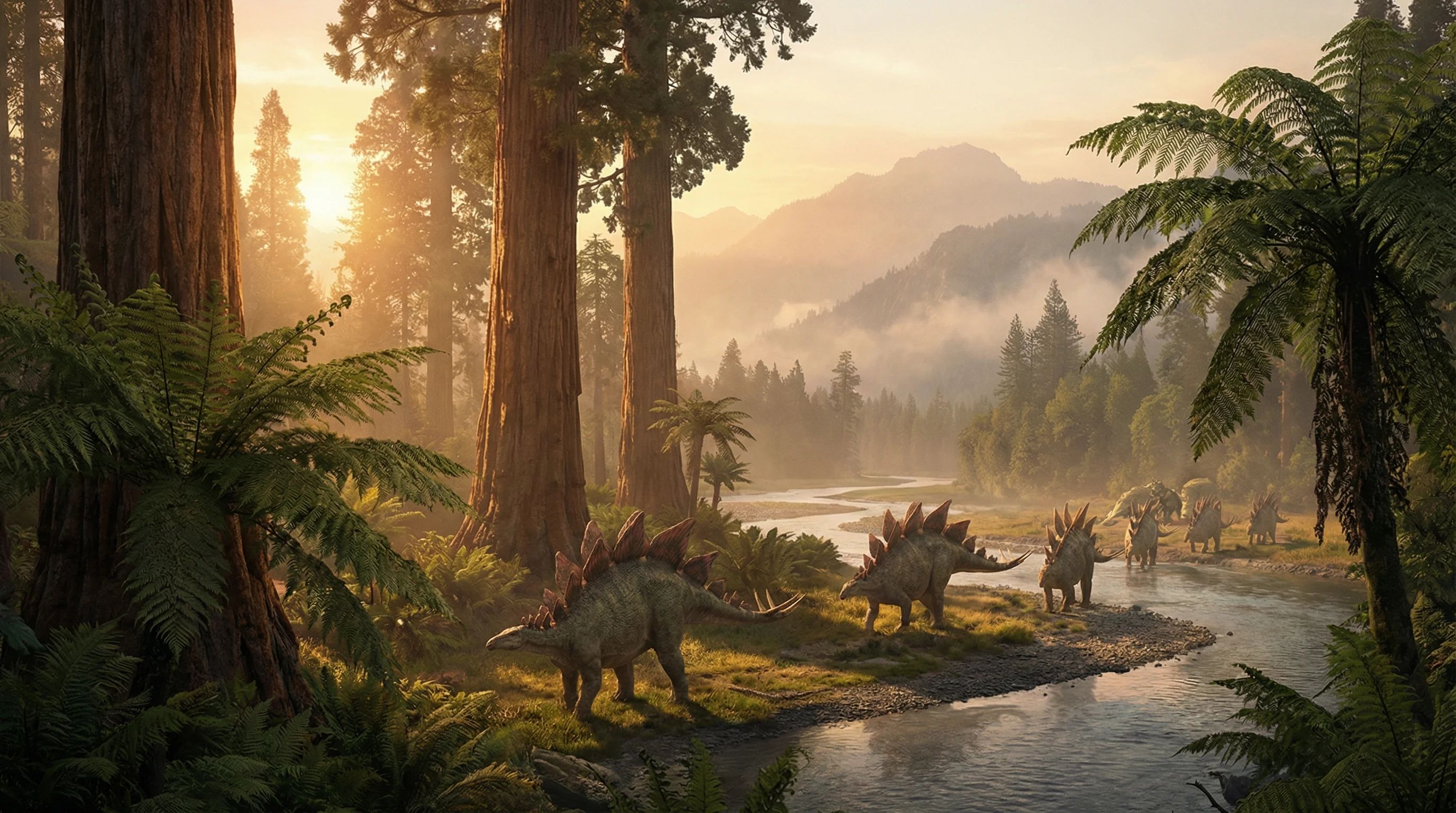 史前黄昏中漫步的剑龙群，侏罗纪棋牌探险营 天下棋牌 摄影展作品