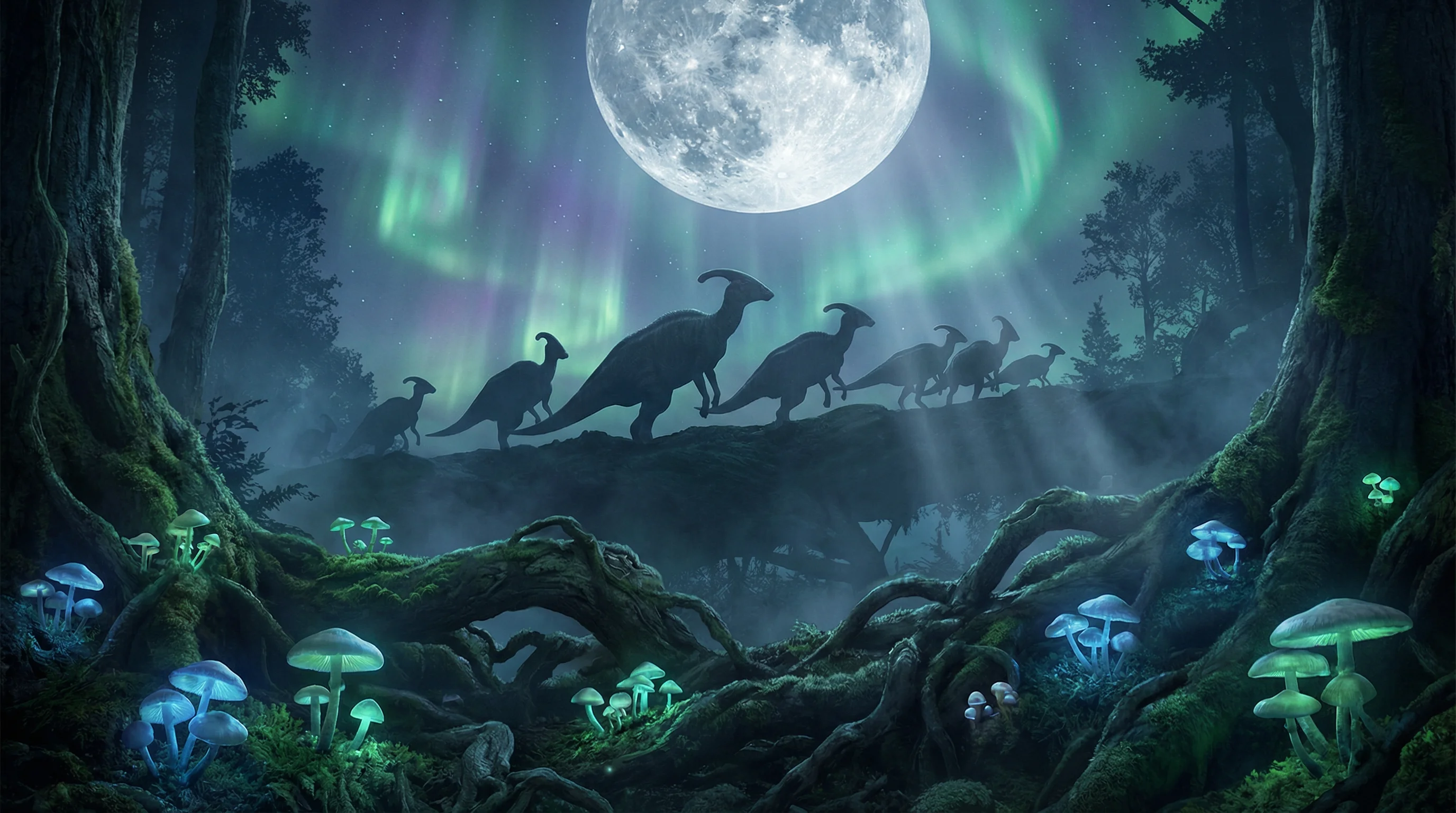 月光下的副栉龙剪影，侏罗纪棋牌探险营 天下棋牌 摄影展作品